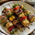 Mini brochettes de fromage halloumi mariné - Facile fait maison