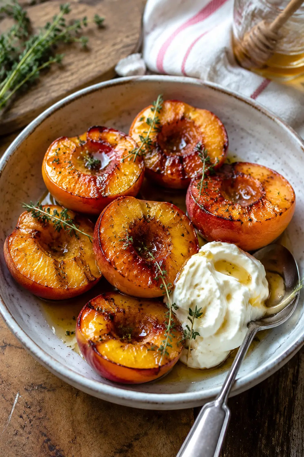Nectarines rôties au miel et thym - Facile fait maison