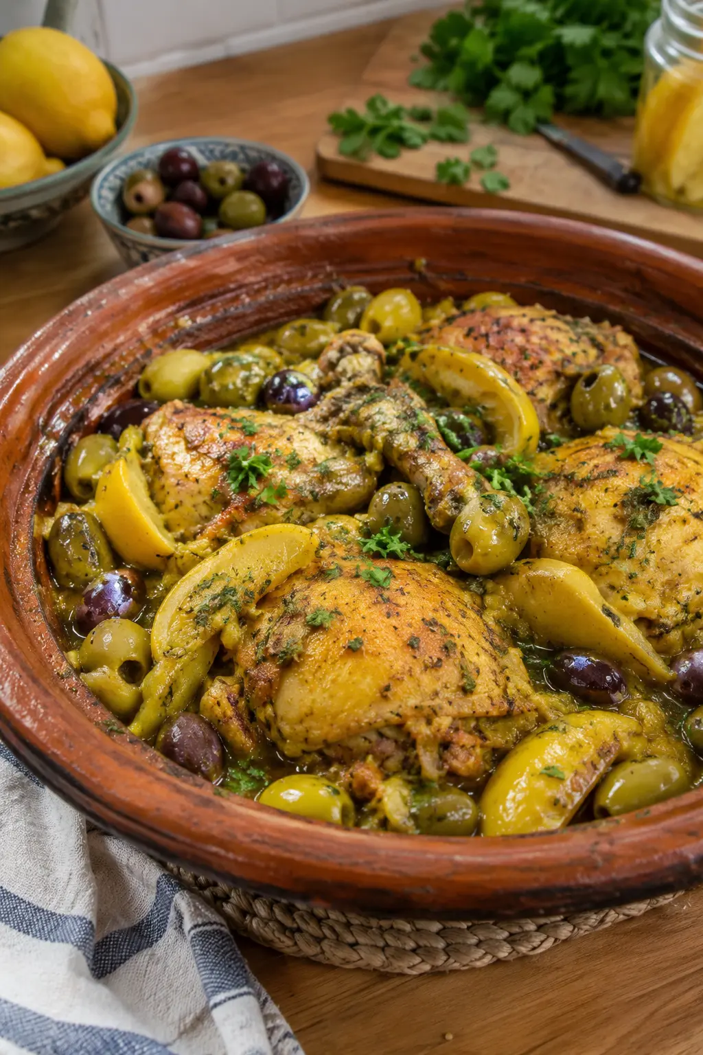 Poulet aux citrons confits et olives - Facile fait maison