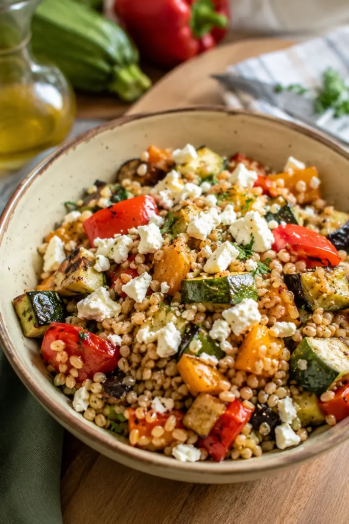 Salade de blé aux légumes grillés et feta - Facile fait maison