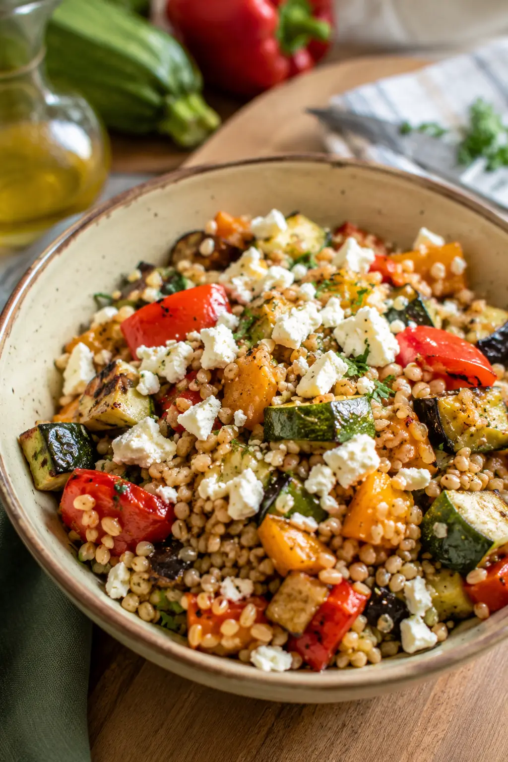 Salade de blé aux légumes grillés et feta - Facile fait maison