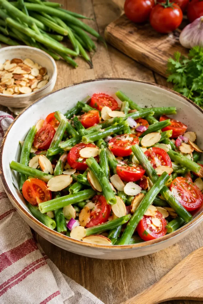 Salade de haricots verts, tomates et amandes - Facile fait maison