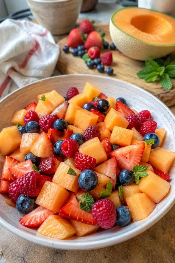 Salade de melon aux fruits rouges - Facile fait maison