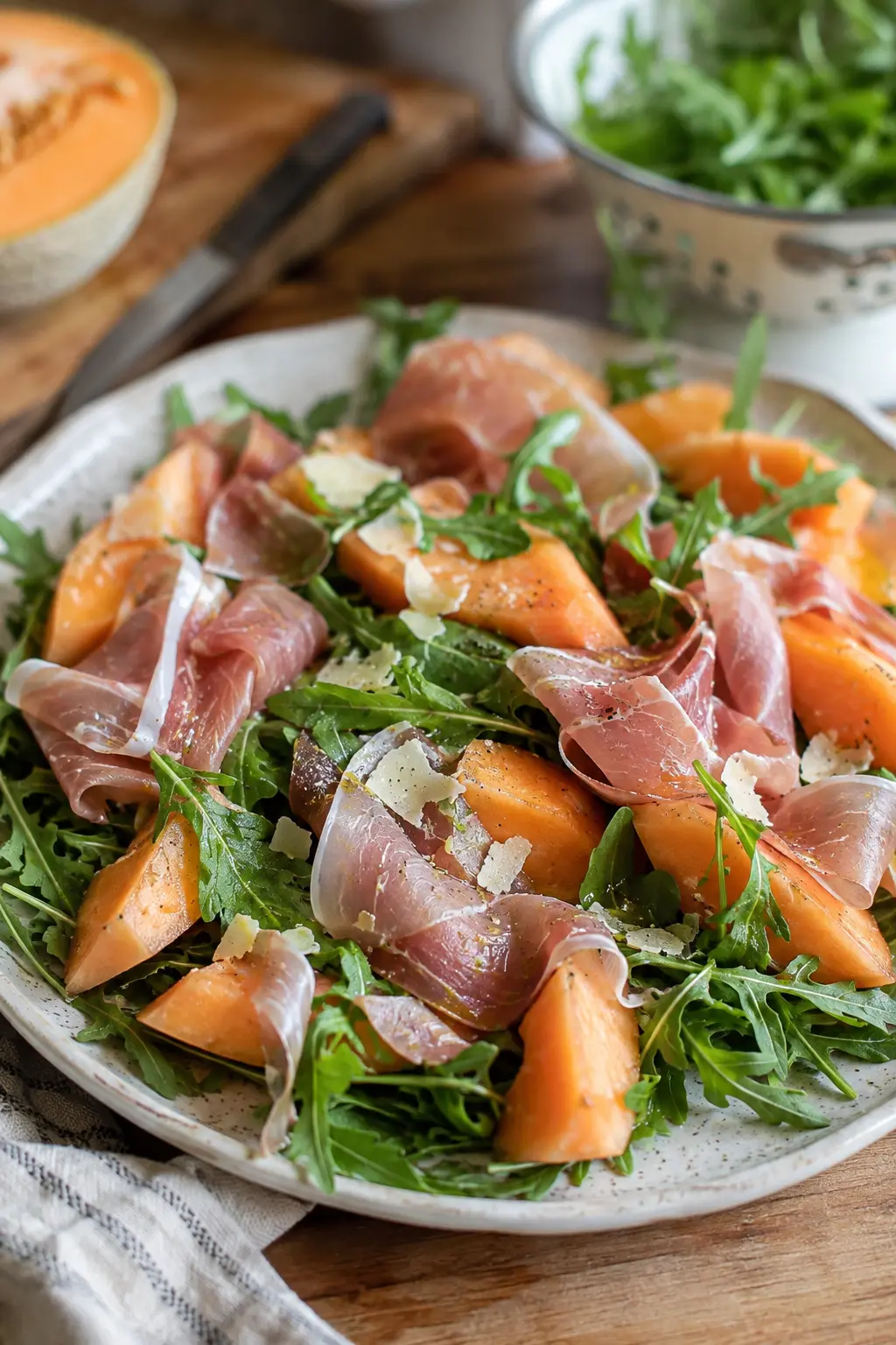 Salade de melon, jambon de Parme et roquette - Facile fait maison