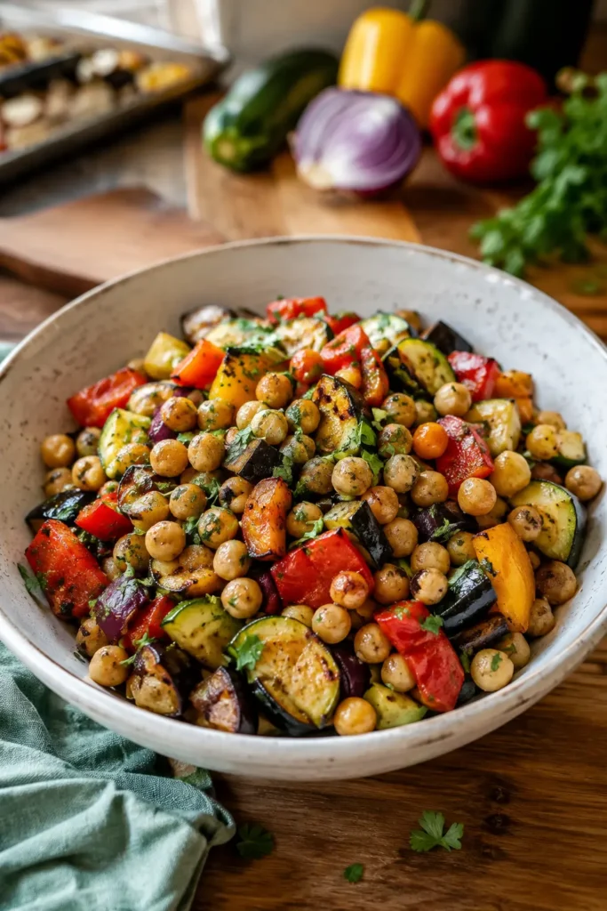 Salade de pois chiches aux légumes grillés - Facile fait maison