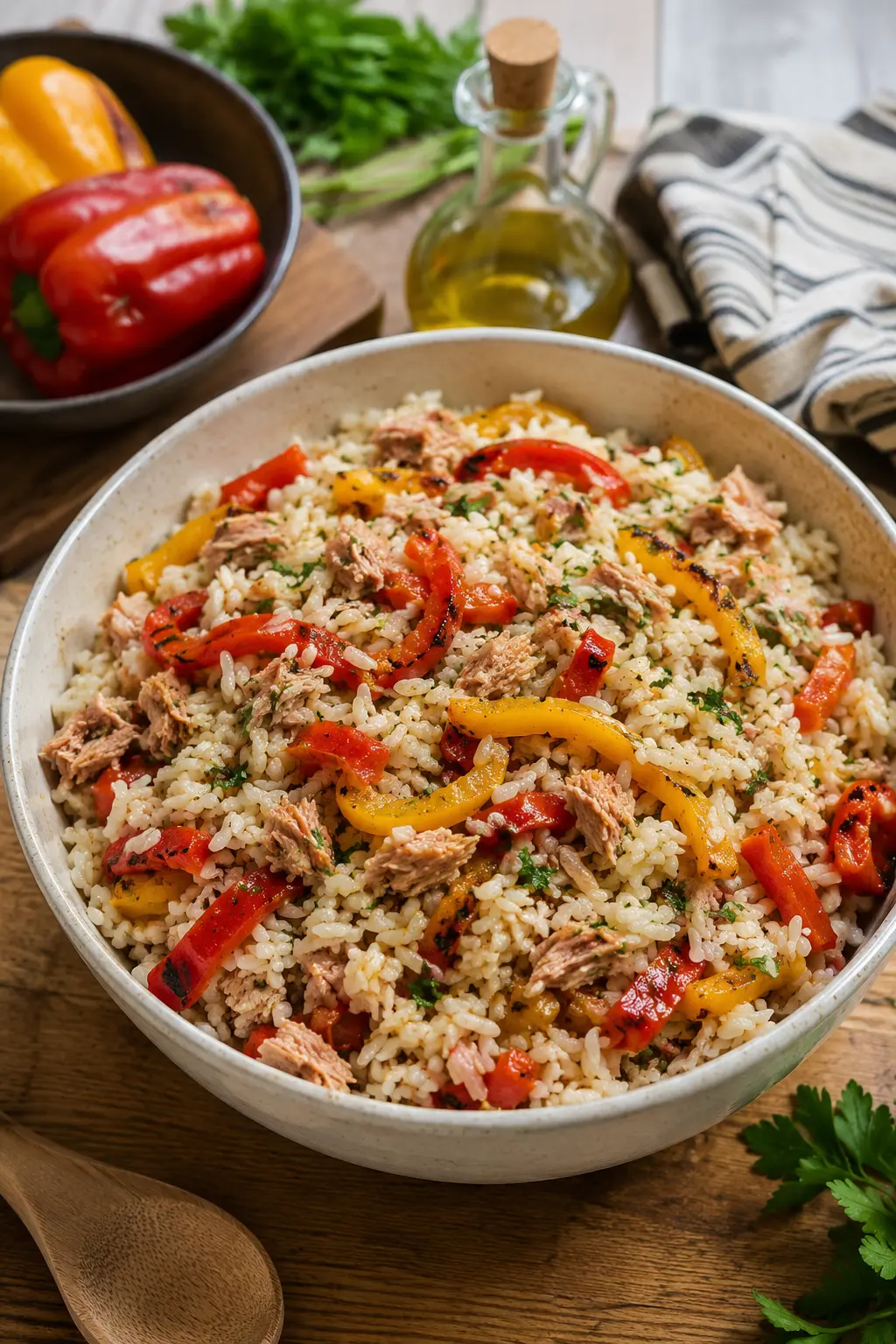Salade de riz au thon et poivrons grillés - Facile fait maison