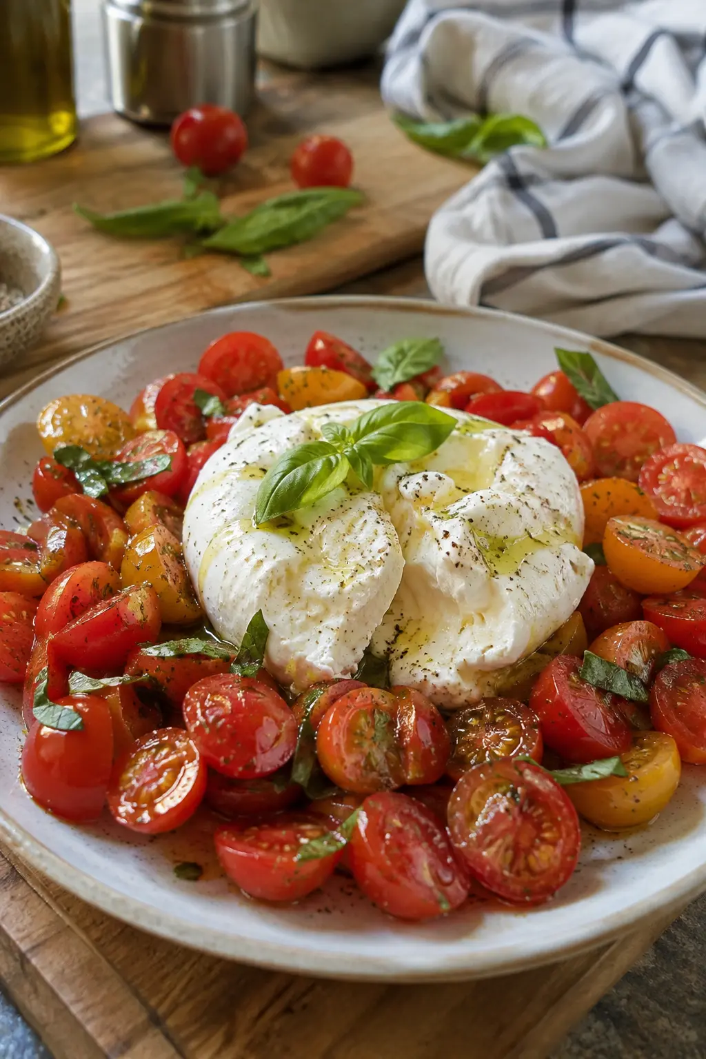 Salade de tomates cerises et burrata - Facile fait maison