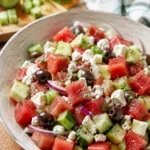Salade méditerranéenne pastèque-concombre-olives - Facile fait maison