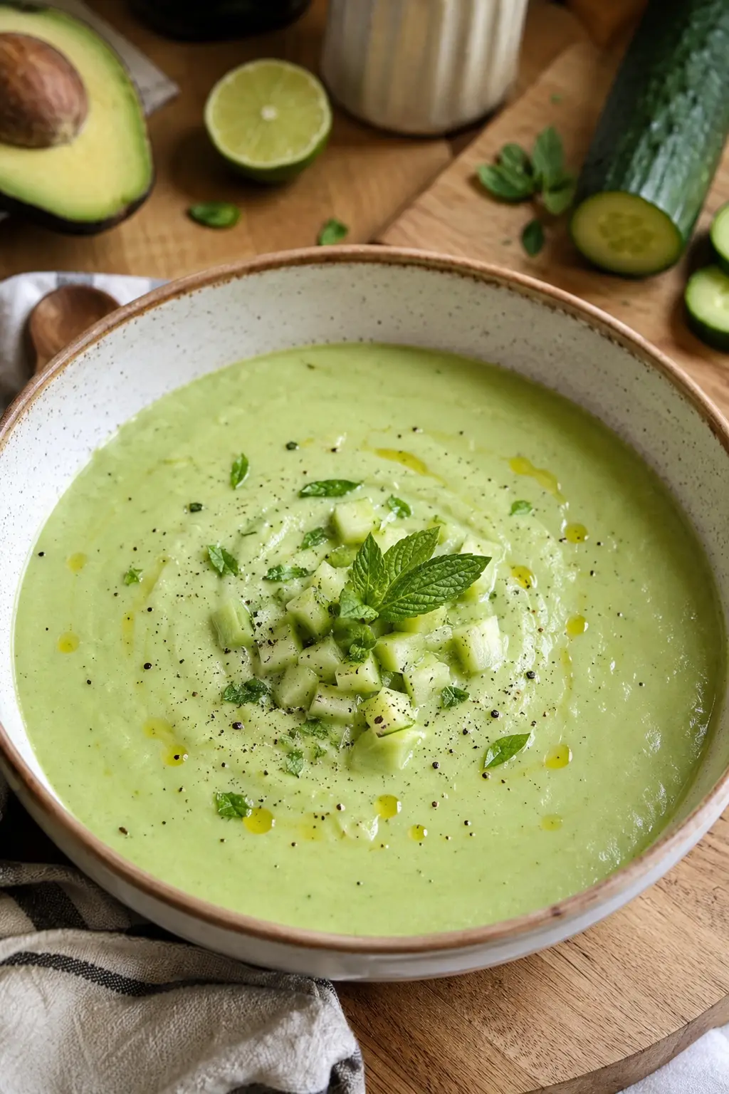 Soupe froide avocat-concombre au citron vert - Facile fait maison