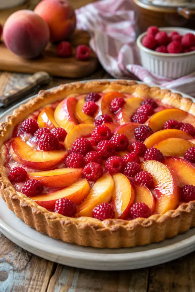 Tarte aux pêches et framboises - Facile fait maison