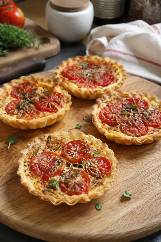 Tartelettes salées tomates-moutarde-herbes - Facile fait maison