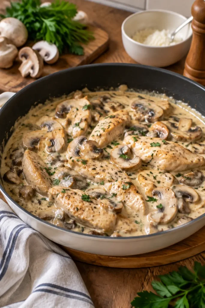 Aiguillettes de poulet à la crème de champignons - Facile fait maison