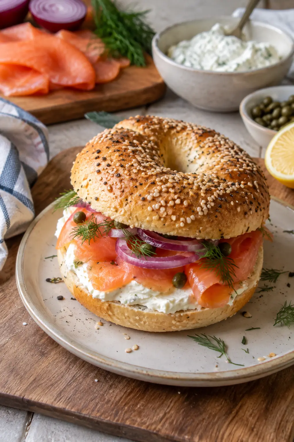 Bagel au saumon fumé et fromage frais - Facile fait maison