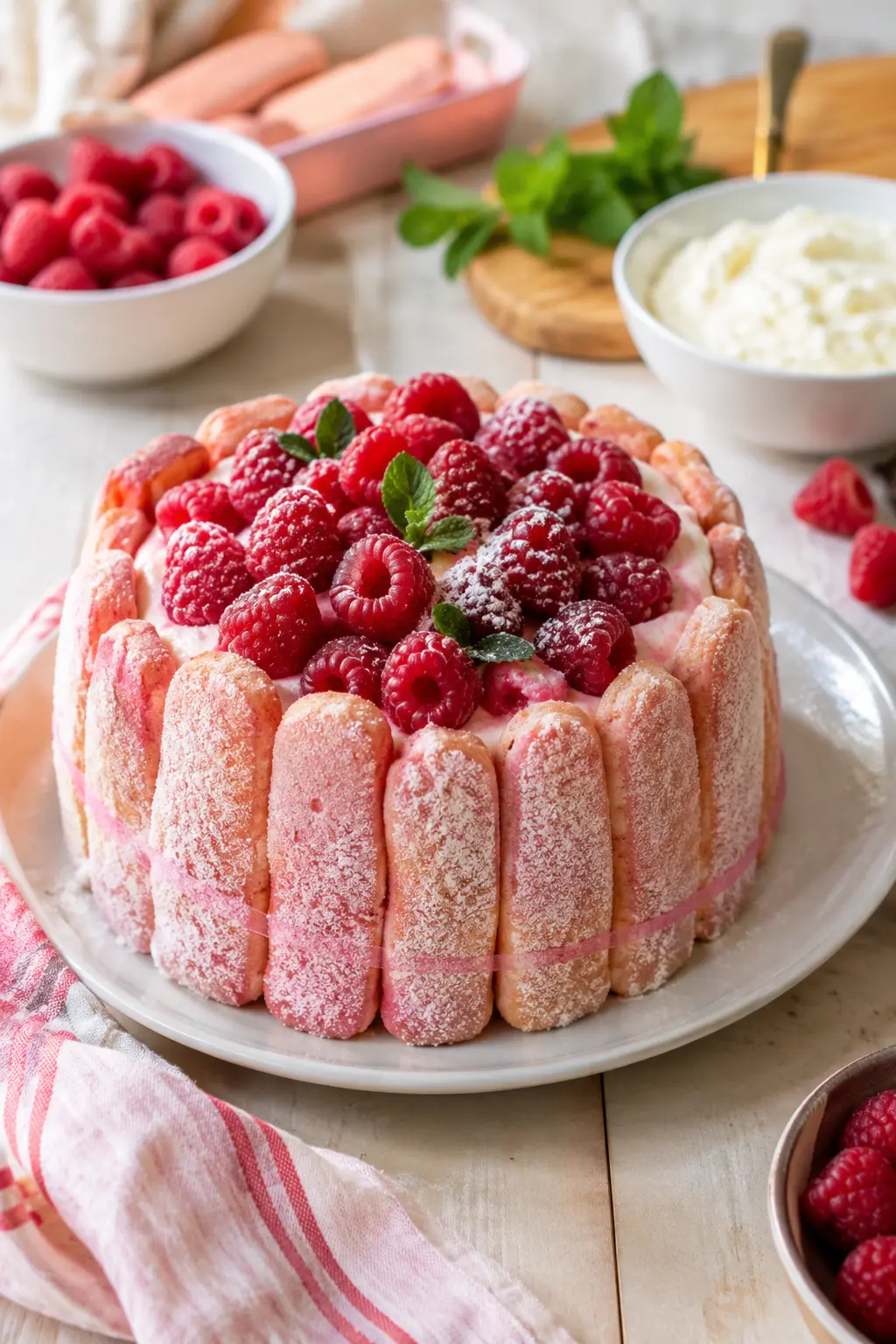 Charlotte aux framboises et biscuits roses - Facile fait maison