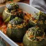 Courgettes rondes farcies au riz et herbes - Facile fait maison