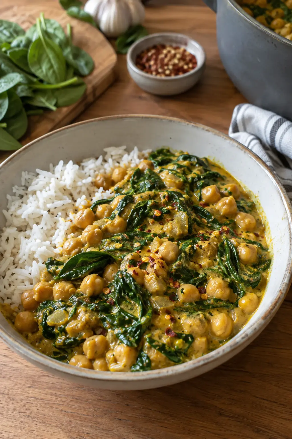 Curry de pois chiches aux épinards frais - Facile fait maison