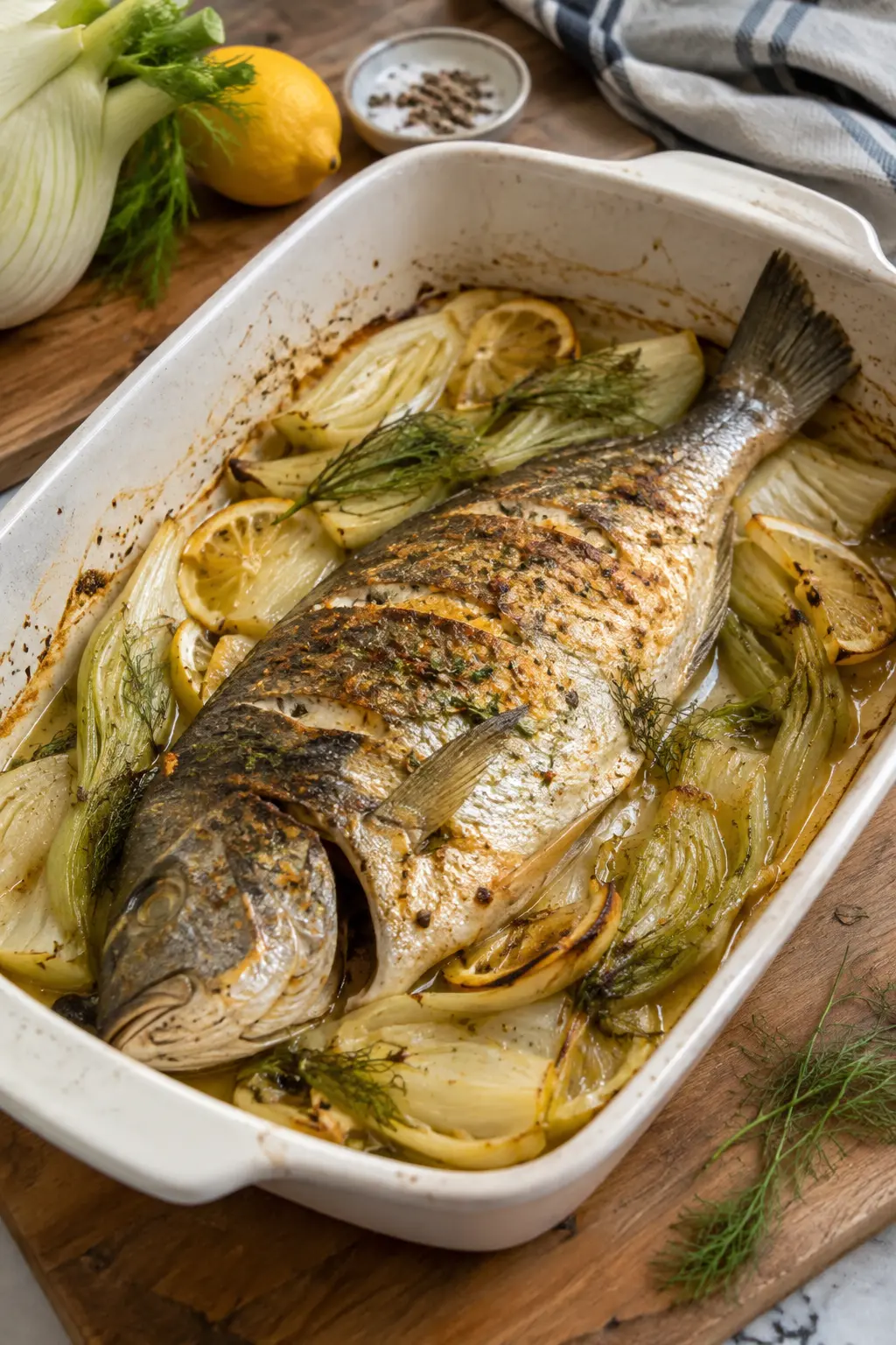 Dorade entière au four au vin blanc et fenouil - Facile fait maison
