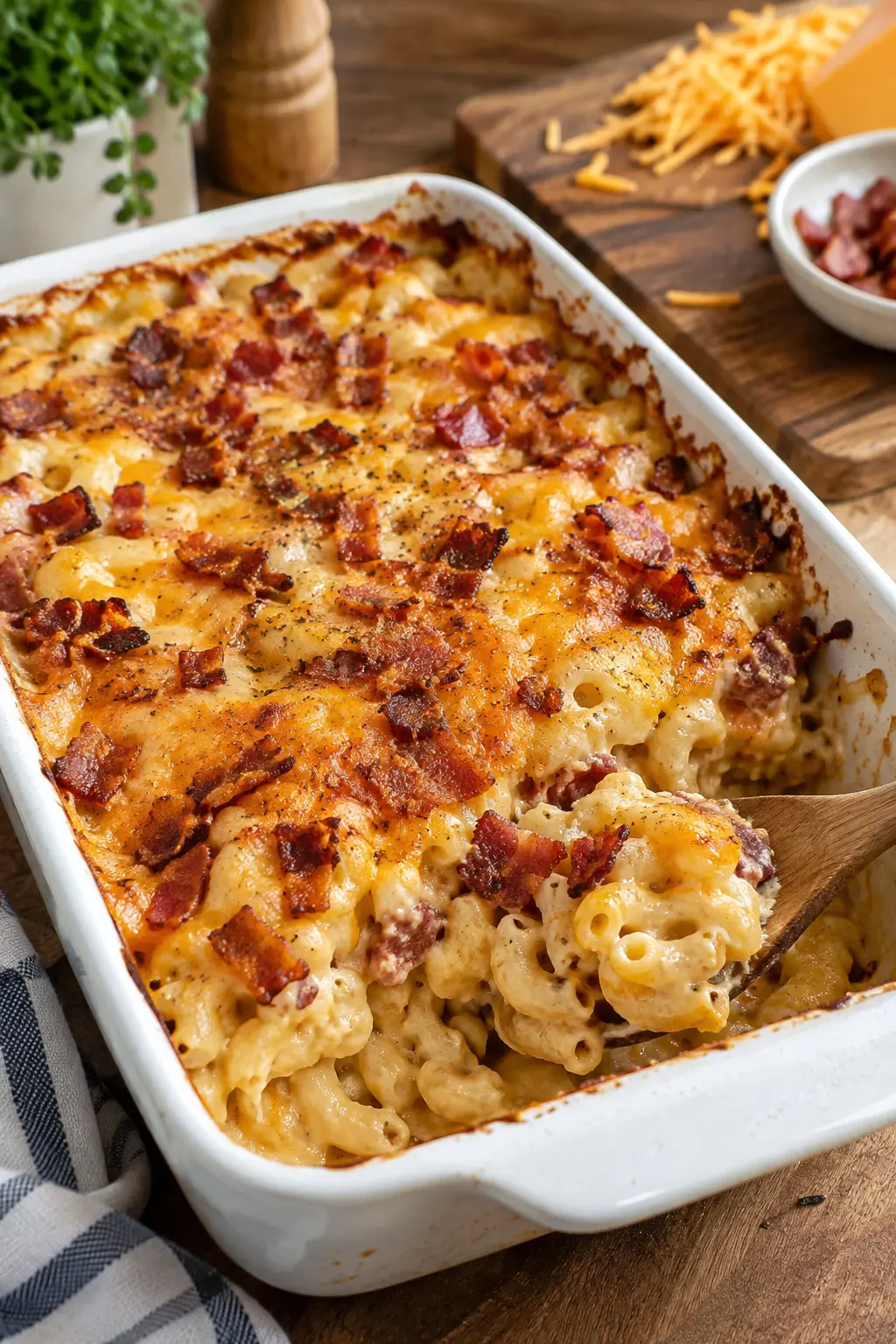 Gratin de macaronis au cheddar et bacon - Facile fait maison
