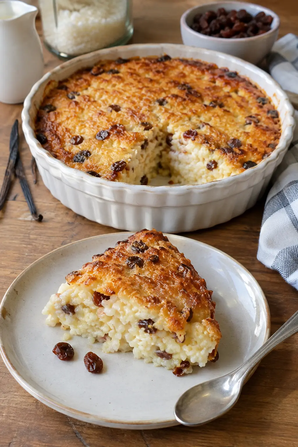 Gâteau de riz à la vanille et raisins secs - Facile fait maison