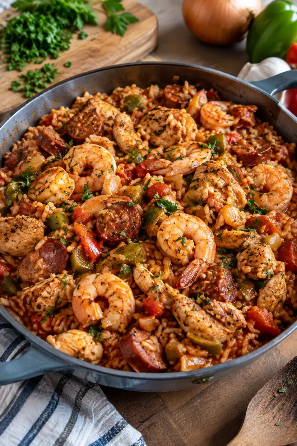 Jambalaya au poulet et crevettes épicées - Facile fait maison
