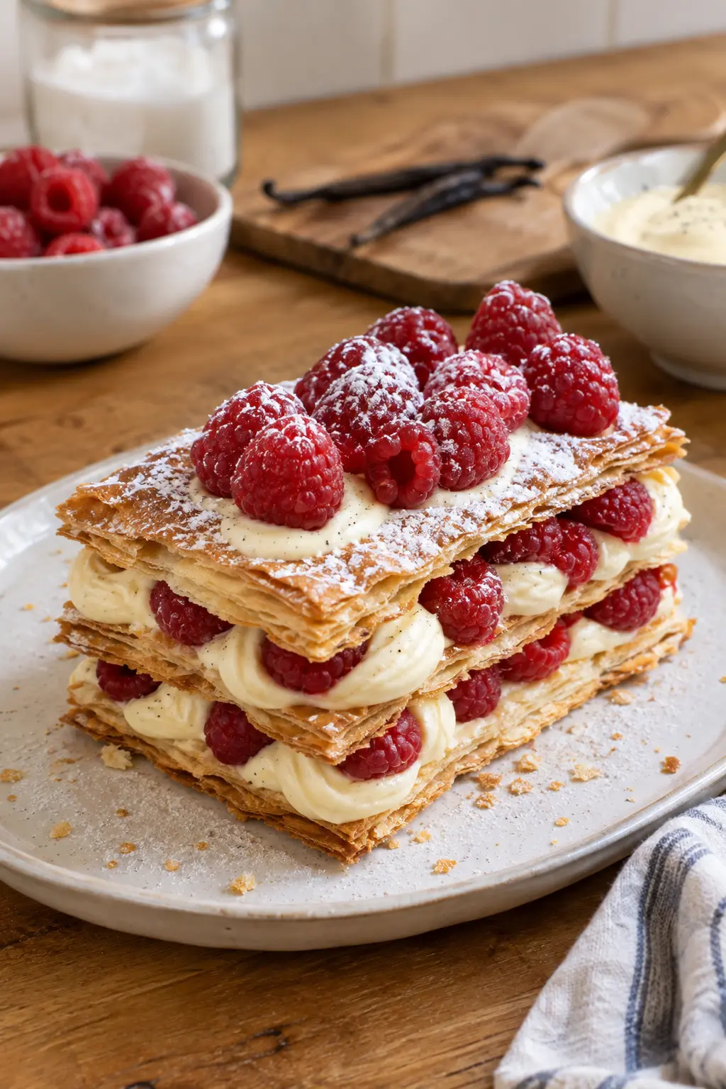 Millefeuille à la vanille et framboises fraîches - Facile fait maison