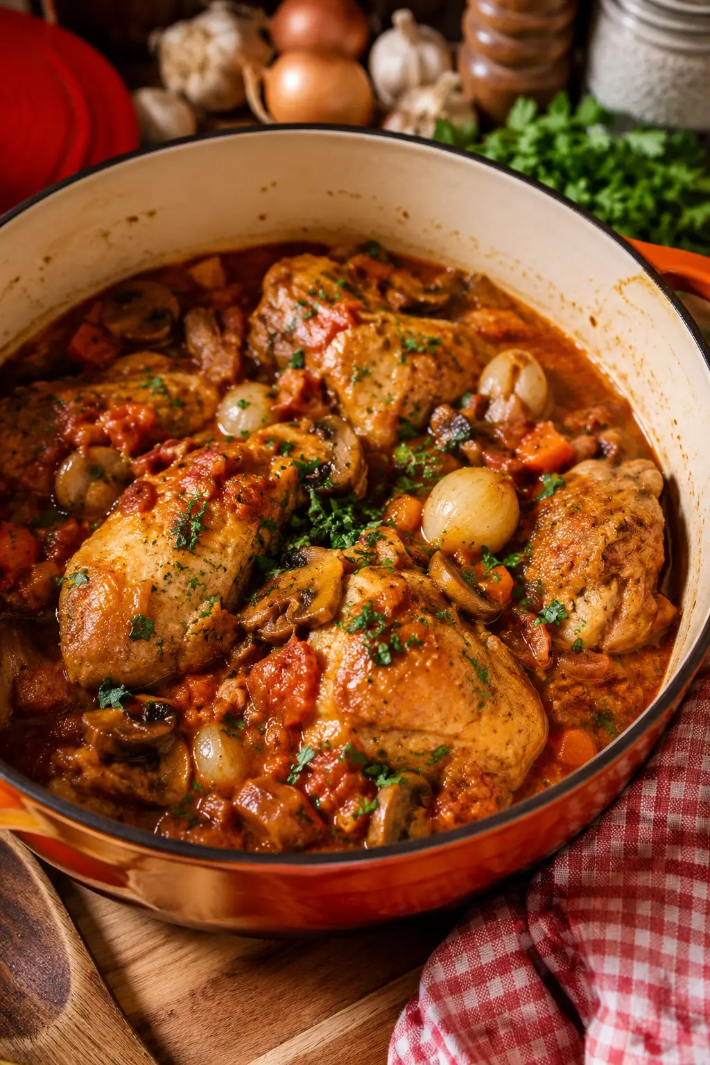 Poulet Marengo traditionnel en cocotte - Facile fait maison