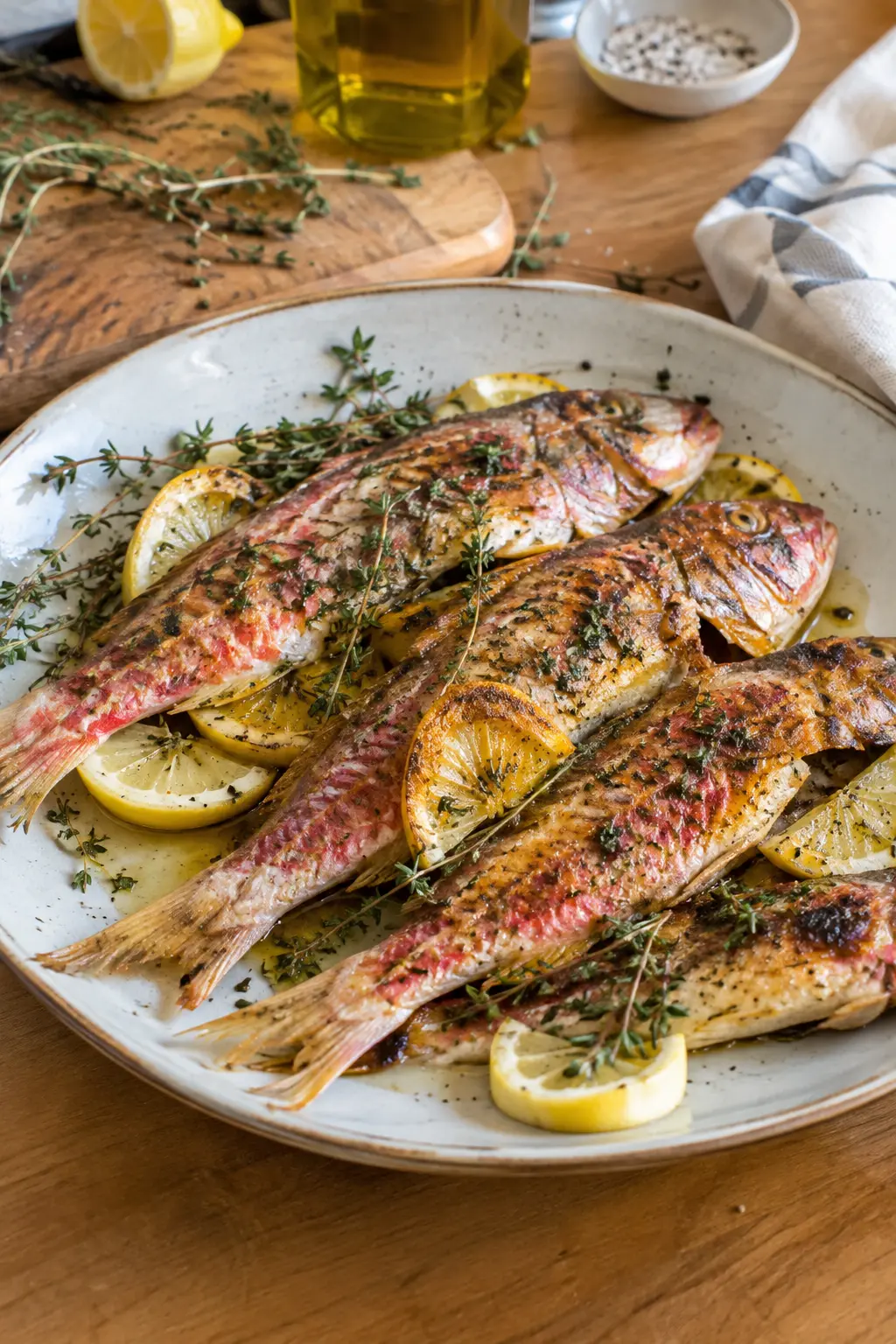 Rougets grillés à l'huile d'olive et thym - Facile fait maison
