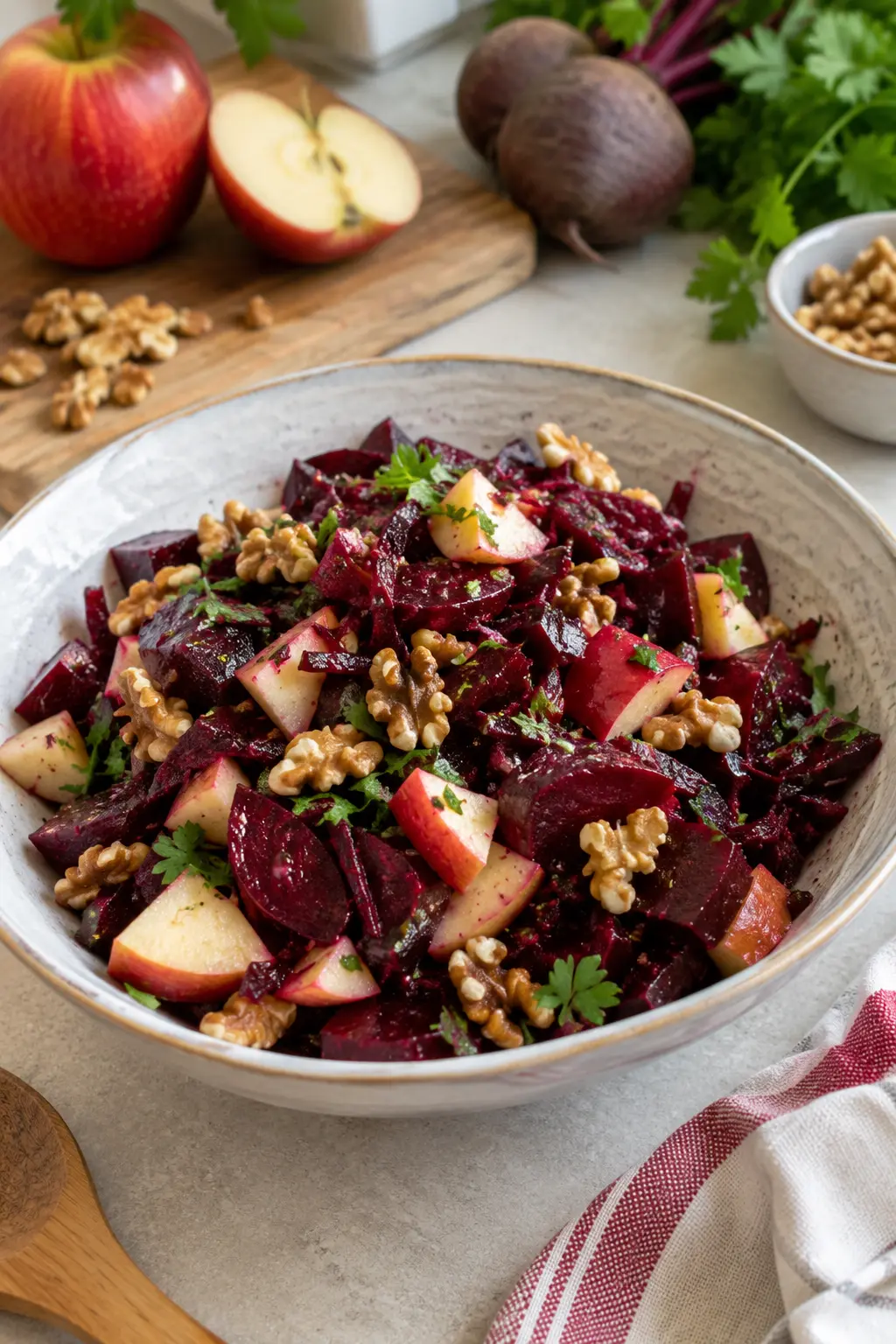Salade de betterave rouge aux noix et pommes - Facile fait maison