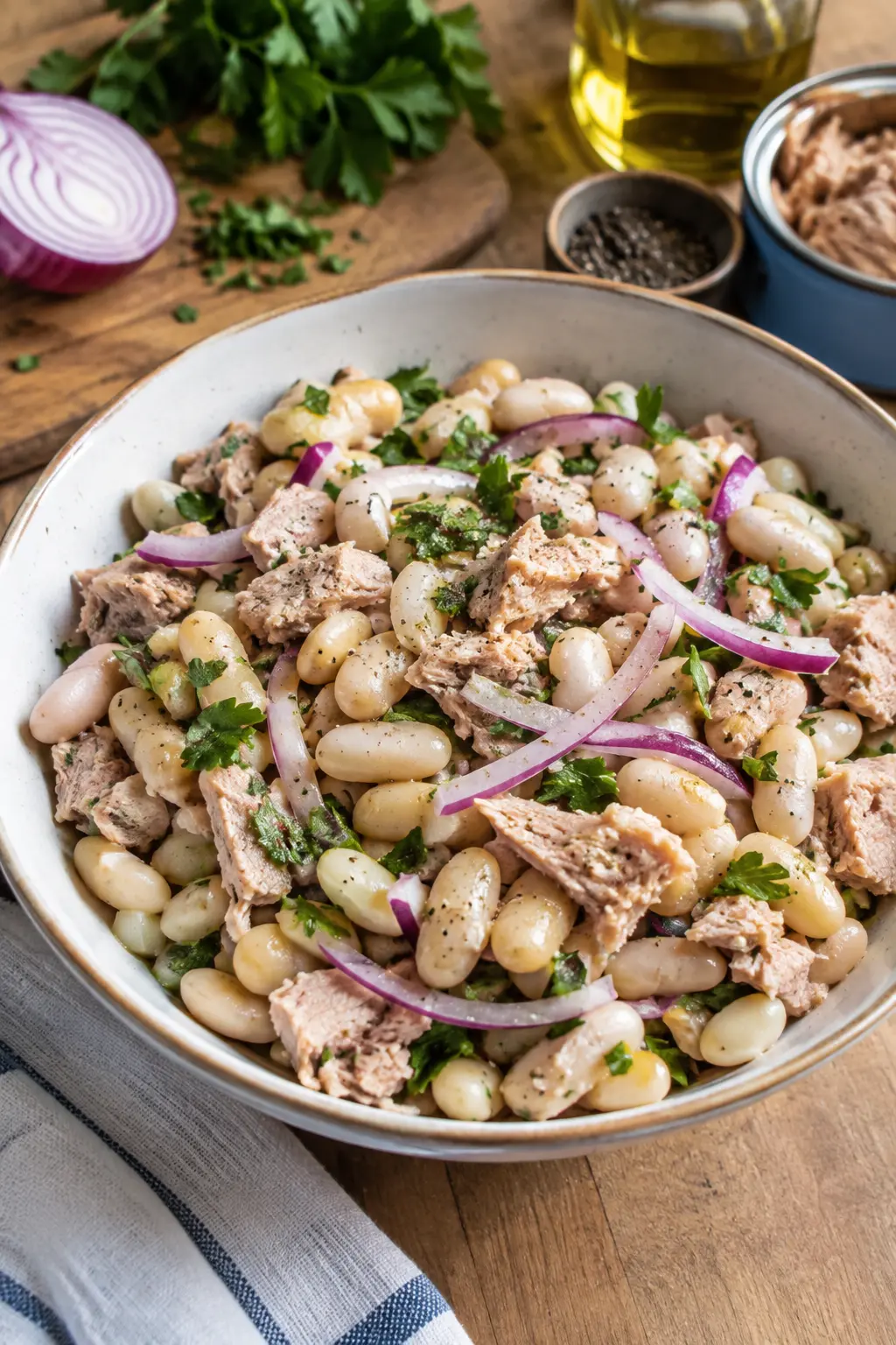 Salade de haricots blancs au thon et oignons - Facile fait maison