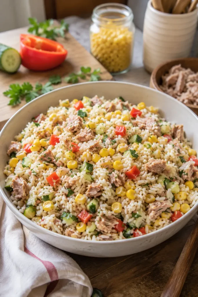 Salade de riz au thon et maïs - Facile fait maison