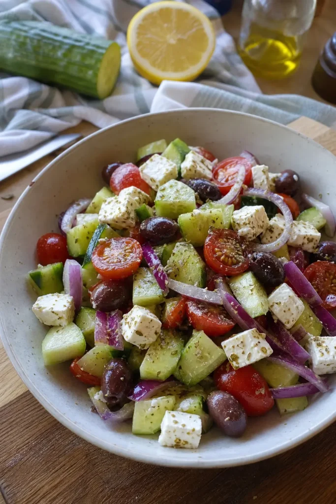 Salade grecque au concombre et feta - Facile fait maison