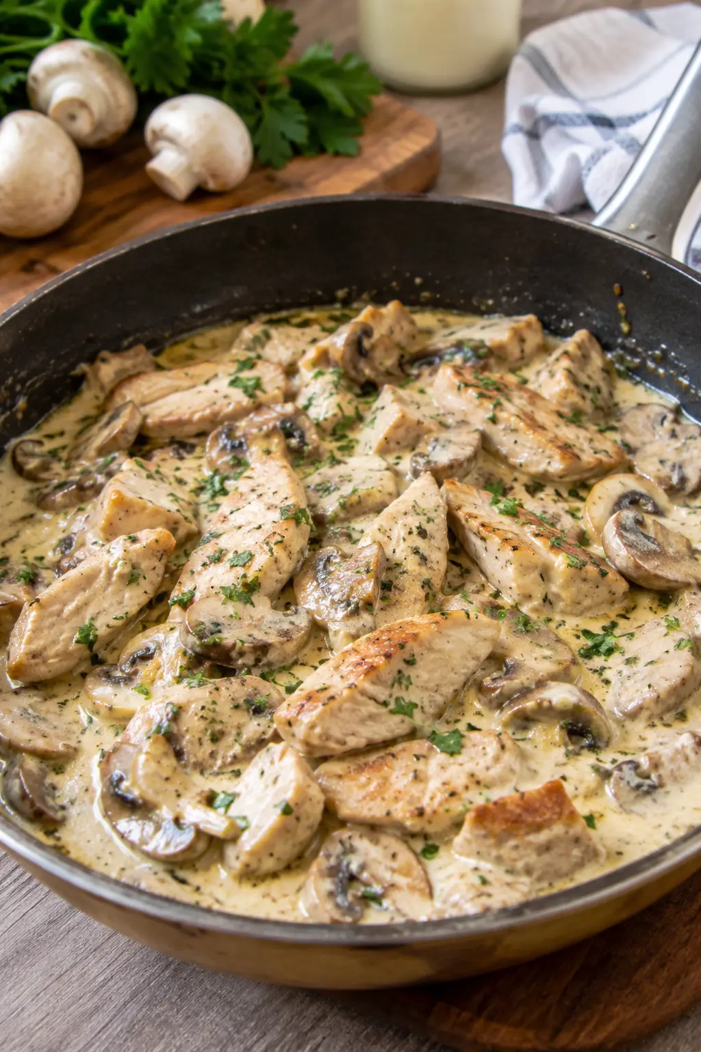 Sauté de dinde aux champignons et crème - Facile fait maison