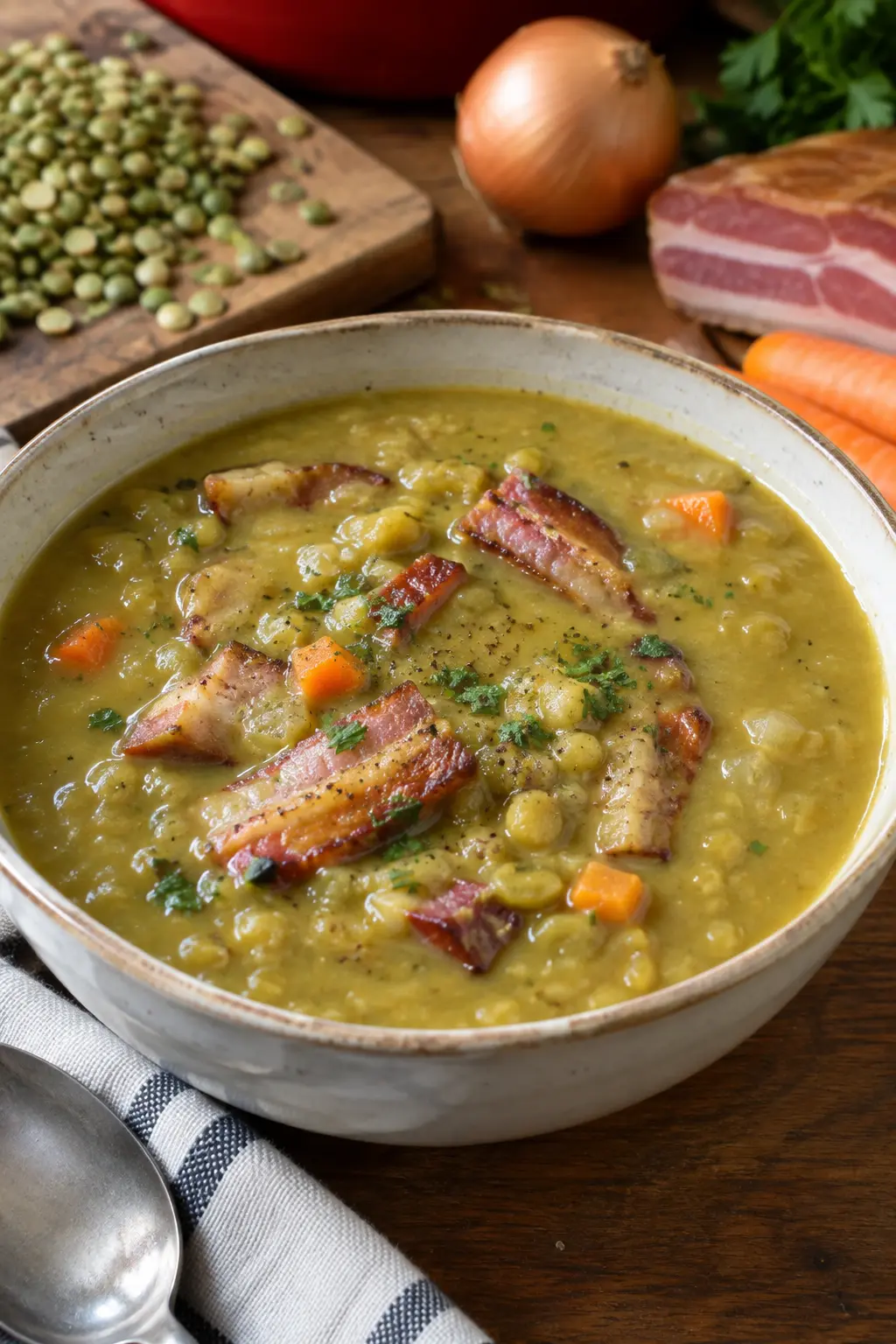 Soupe de pois cassés traditionnelle au lard - Facile fait maison