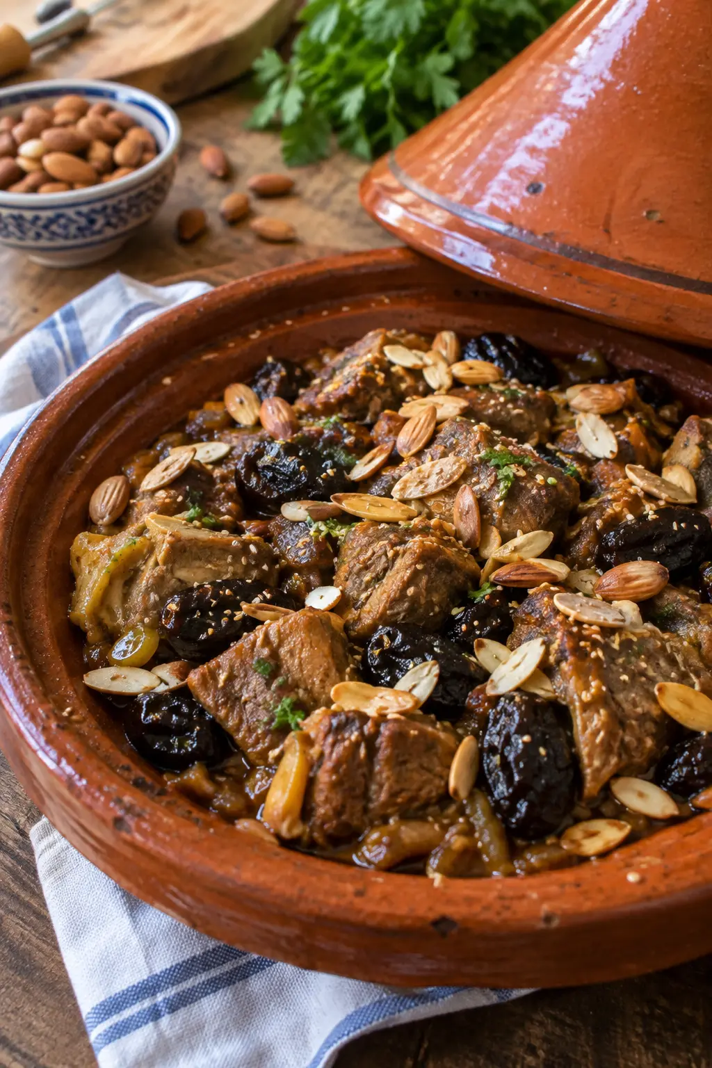 Tajine d'agneau aux pruneaux et amandes grillées - Facile fait maison