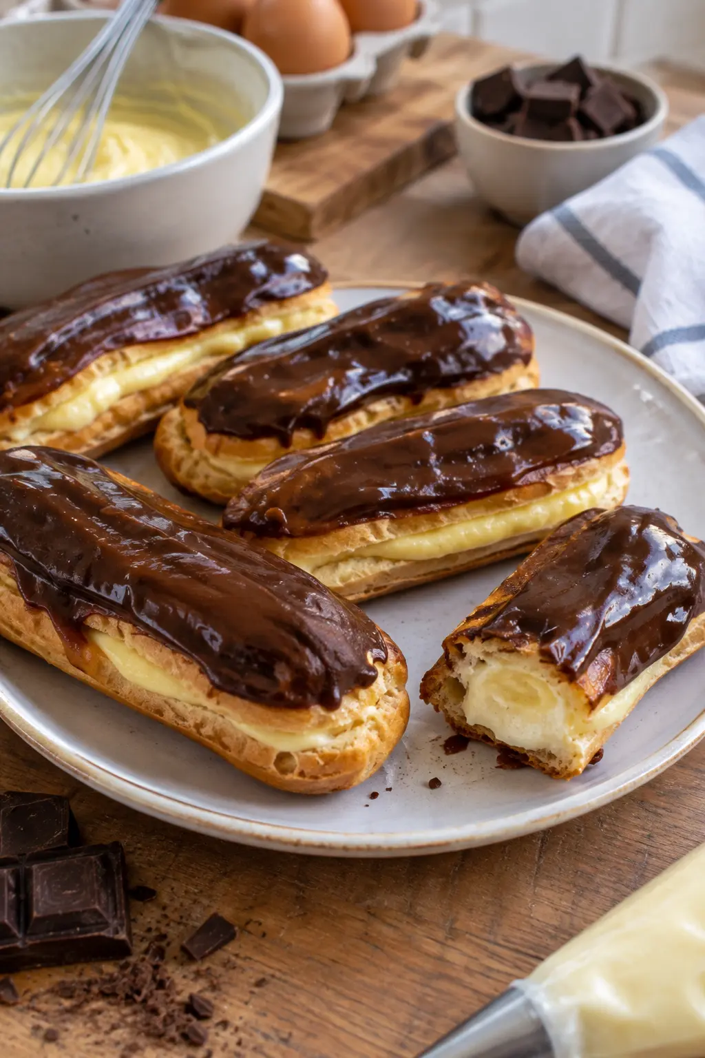Éclairs au chocolat et crème pâtissière vanille - Facile fait maison