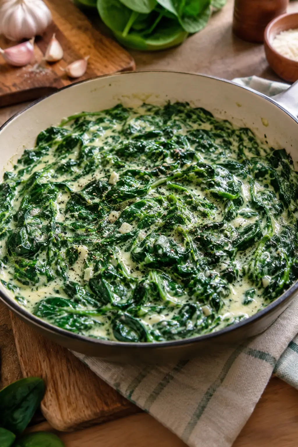 Épinards frais à la crème et ail - Facile fait maison