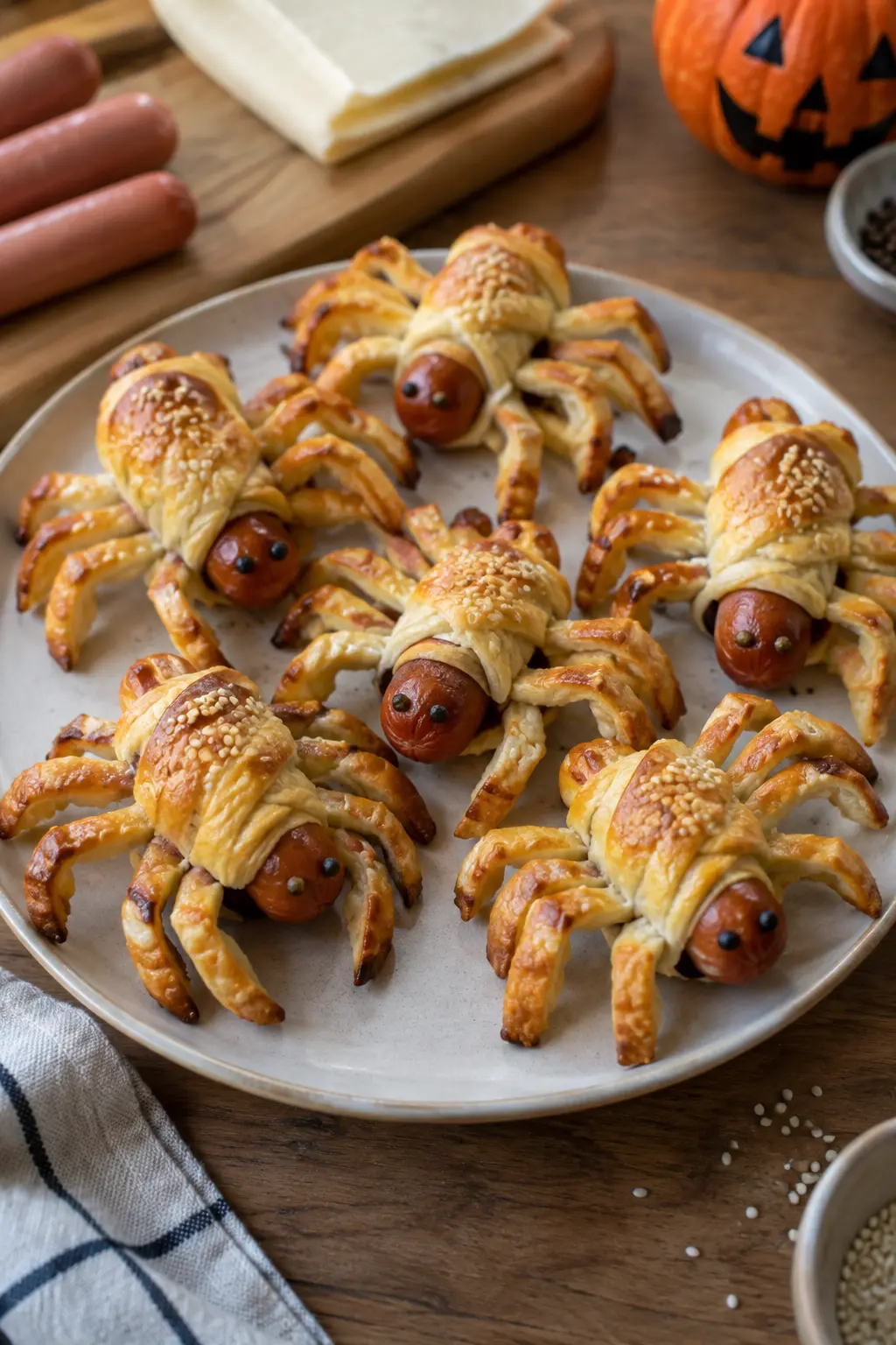 Feuilletés saucisse en araignée d'Halloween - Facile fait maison