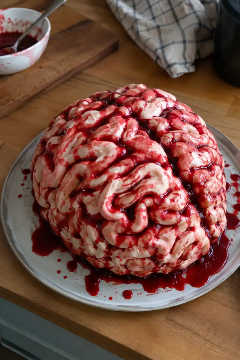 Gâteau cerveau ensanglanté d'Halloween - Facile fait maison