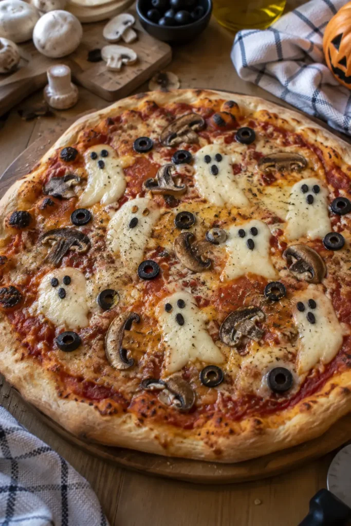 Pizza d'Halloween aux champignons fantômes - Facile fait maison