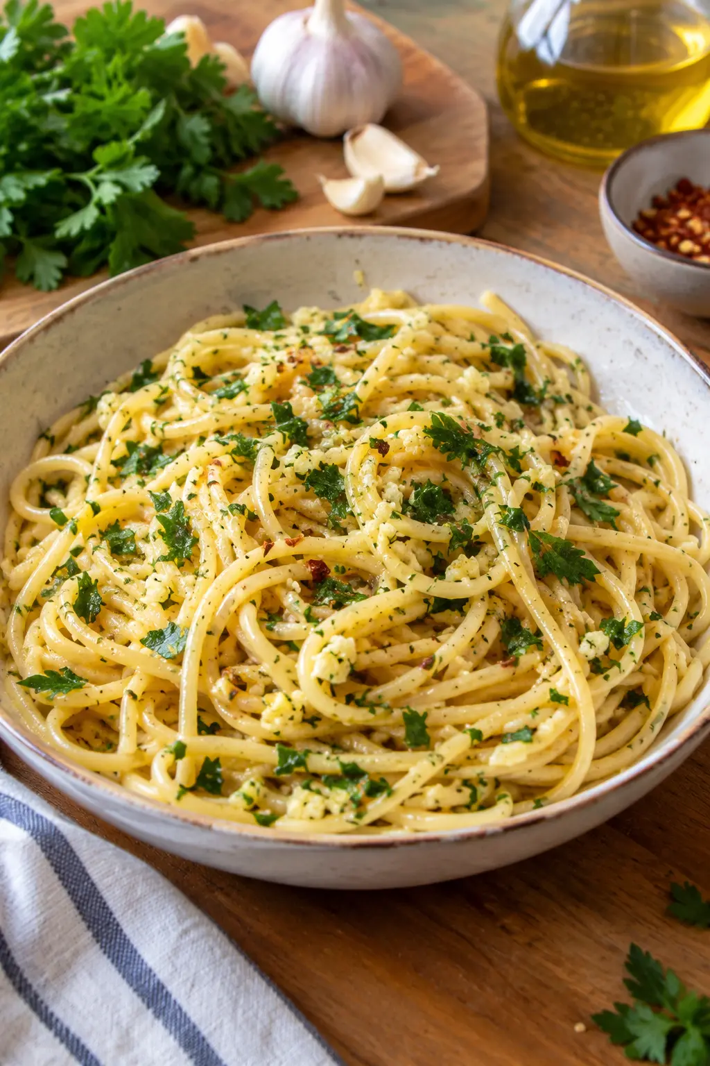 Pâtes à l'ail et au persil - Facile fait maison