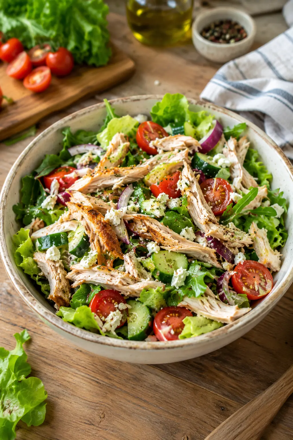Salade de poulet rôti effiloché - Facile fait maison